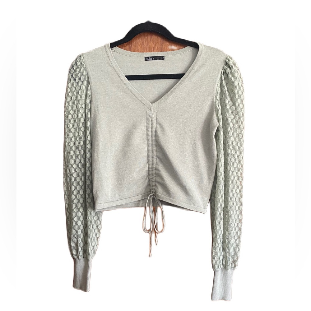 Nikka K Knit Crop Top with Puffed Sleeves and Cinch. Size Small.